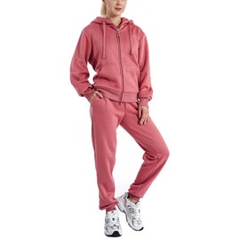 LeeHanTon Sherpa 2 Piece Gym Workout Sets for Women Warm Zip Up Hooded Sweatshirt & Sweatpants Matching Sweat Suit Mauve 1XL Plus Size