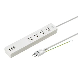 サンワサプライ USB充電機能付きタップ 3P・4個口 USB A×3ポート(合計出力3A) 裏面マグネット付き 2m TAP-F37U-2