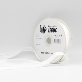 Leduc Satin Bias Binding 20 m 30 Colours for Double Stitching, 8 + 20 + 8 mm, 100% Acetate, Italian Quality, 2001 White