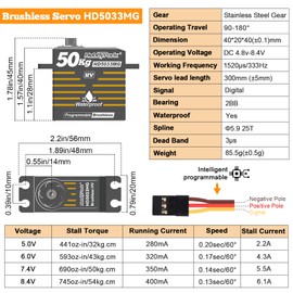 HobbyPark Waterproof RC Servo High Torque Brushless Motor Metal Gear Digital Servo Aluminum Case for 1/8 1/10 RC Crawler SCX10 TRX4 RC Truck Car Buggy RC Basher Control Angle 180° HV (50kg Torque)