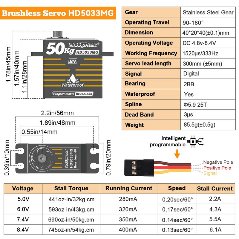 HobbyPark Waterproof RC Servo High Torque Brushless Motor Metal Gear