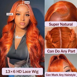 Ginger Orange Lace Front Wigs Human Hair 13x6 Body Wave Lace Front Wigs 180 Density Pre Plucked 13x6 HD Transparent Lace Frontal Glueless #350 Colored Human Hair Wigs For Women 20 Inch