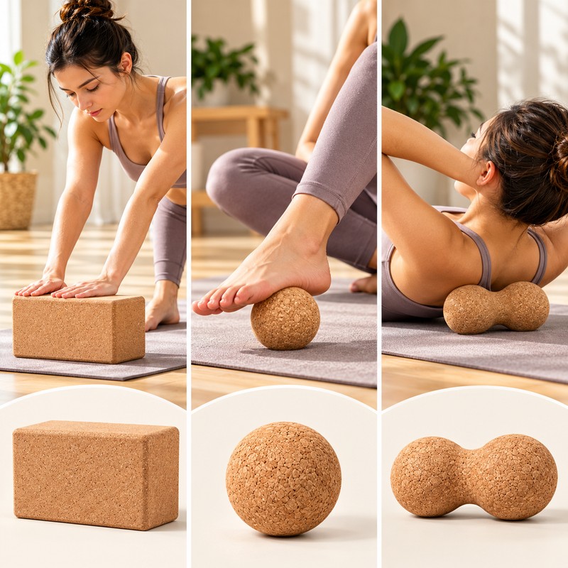 Natural Cork Yoga Block and Massage Ball for Yoga &