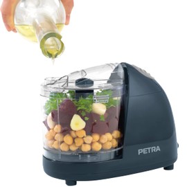 Petra PT2182HEVDEEU10 Mini Chopper Pro with Removable Stainless Steel Blades, Compact, Transparent Bowl (350 ml), One Touch Operation, Easy to Clean, for Nuts, Fruits and Vegetables, 150W