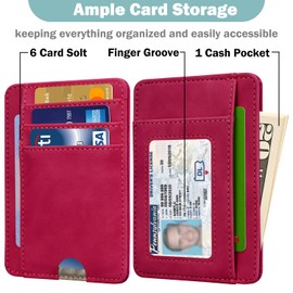 Slim Wallet for Men, Minimalist Front Pocket Simple Leather Credit Card Holder RFID Blocking for Men & Women, Thin Organizer Gifts, Skin - Hot Pink
