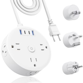 European Travel Plug Adapter, US to UK Europe Power Strip for EU/UK/US, 6 Outlets 4 USB Ports, 5ft Extension Cord, International Power Adapter for Travel Cruise Ship Home