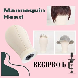 Regipro b Mannequin Head with Desktop Clamp Canvas Faceless Wig Hat Stand 22"