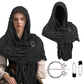 Dune Costume Cloak with Hood Men Post Apocalyptic Medieval Hooded Shawl Scarf Cowl Tattered Viking Desert Cape Accessory