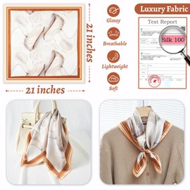 WUZININGLE 100% Silk Neck Scarf 21"x21" Small Square Silk Hair Scarf for Women Brown Bandana Lightweight Headscarf with Gift Packed