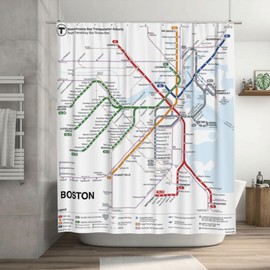 Boston Subway Map Shower Curtain White Subway Map Shower Curtains for Bathroom Waterproof Polyester Fabric Shower Curtain Sets with Hooks 72x72 Inch