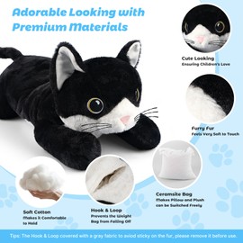 23.6" & 4.5 lbs Black Cat Weighted Stuffed Animal, Cuddly & Soft Kids' Plush Toy Pillows for Companion, Large Plushies with Removable Ceramsite Bag, Gifts for Adults, Kids, Boys and Girl