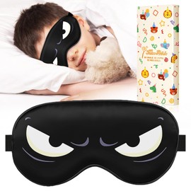 Miss Adola Sleep Mask for Kids - Cute Cartoon Boys Girls Silk Eye Mask for Sleeping Cool Kawaii Mulberry Silk Eye Mask with Adjustable Straps Soft Smooth Sleep Mask, Black White Eyes