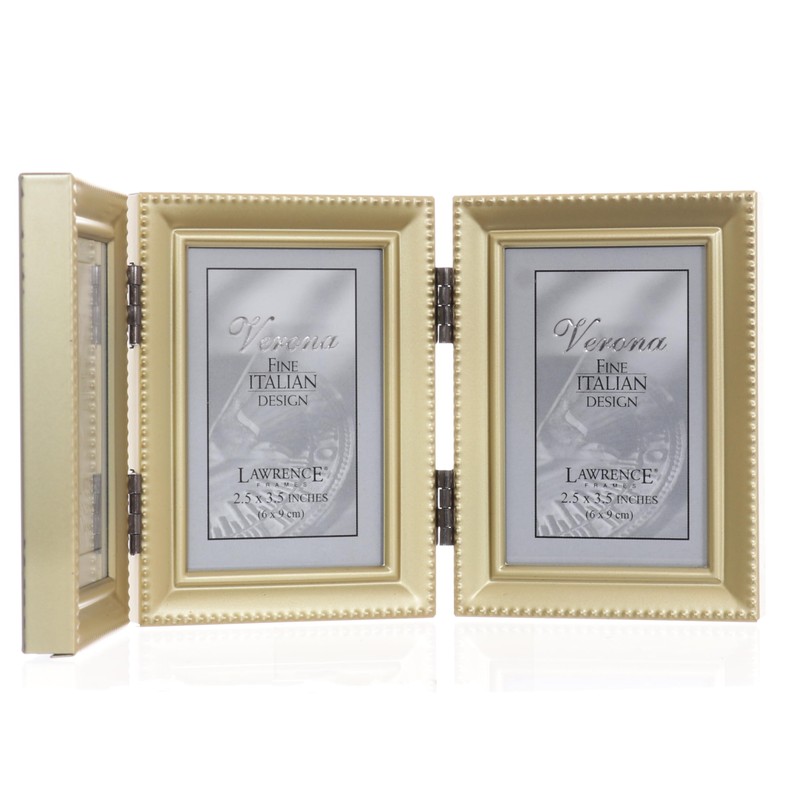 Lawrence Frames Antique Gold Brass Hinged Triple 2x3 Picture Frame,