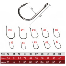JZK 600pcs assorted Size 3 4 5 6 7 8 9 10 11 12, Carbon Steel Fishing Hooks with Eyes, Small Fish Hooks with Barb, Circle Fishing Hooks with Plastic Box