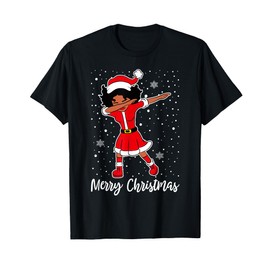 Dabbing Santa Black African American Girl Christmas Pajama T-Shirt