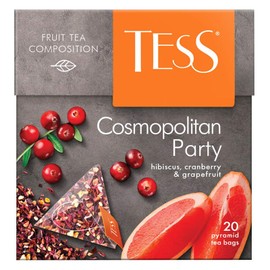 Tess Cosmopolitan Party Fruit Tea Composition Hibiscus, Cranberry and Grapefruit Leaf Tea in 20 Pyramid Sachets