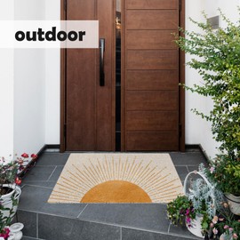 KEUSPI Boho Orange Sun Door Mat, Retro Mid Century Modern Boho Sunshine Welcome Mats Doormat for Front Door Porch Outdoor Indoor Entrance, Sun Welcome Outdoor Mat, 17x30 Inches