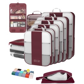 10 Set Compression Packing Cubes for Travel Essentials,Compressible Expandable Packing Cubes for Suitcase,OlarHike Luggage Organizer Bags for Travel,Handy Helper for Organizing Clothes(Wine Red)
