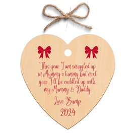 Second Ave Baby Bump Christmas Wooden Hanging Heart Christmas Xmas Tree Decoration Bauble