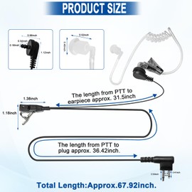 2 Pack RDM2070D Earpiece for Motorola CLS1110 CLS1410 Acoustic Tube Earpiece/Headset with PTT and Mic Surveillance Kit for CP200 GP300 CP185 CP200D RDU4100 Walkie Talkie