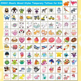 CHARLENT 408 PCS Individually Wrapped Temporary Tattoos for Kids - Mixed Tattoos for Kids Birthday Party Favors Goodie Bag Fillers