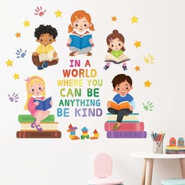 Kids Equality Classroom Wall Stickers - Inspirational Positive Quotes Book Wall Decals - Baby Kids Room Daycare Playroom School Library Reading Wall Decor