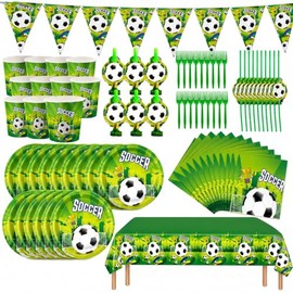 108 Piezas Juego de Decoración de Fiesta de Fútbol, Adornos Mundial 2026 | Kit Fiesta Futbol,Platos,Vasos,Cubiertos,Manteles,Banderines,Papel,Pajita,S