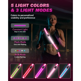 Fitense LED Reflective Belt Sash - 5 Lights Colors & 3 Light Modes High Visibility Night Safety Belt, Rechargeable Light Up Running Gear Adjustable Vest Straps for Runners Walkers Men Women