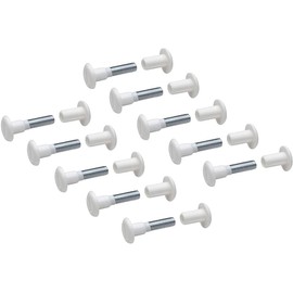 Merriway® BH01815 (10 Pcs) Plastic Cabinet Connector Binding Post Screw with Steel 6 mm (1/4 Inch) Threaded Bolt for Thickness to 35 mm (1.3/8 Inch) White - Pack of 10 Pieces