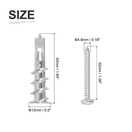 DTGN 13x42mm Self-Drilling Drywall Anchors with Screws Kit - 5 Set - Good for Concrete Tile Cement - Zinc Alloy Hollow Wall Anchors Kit with #8 Screws