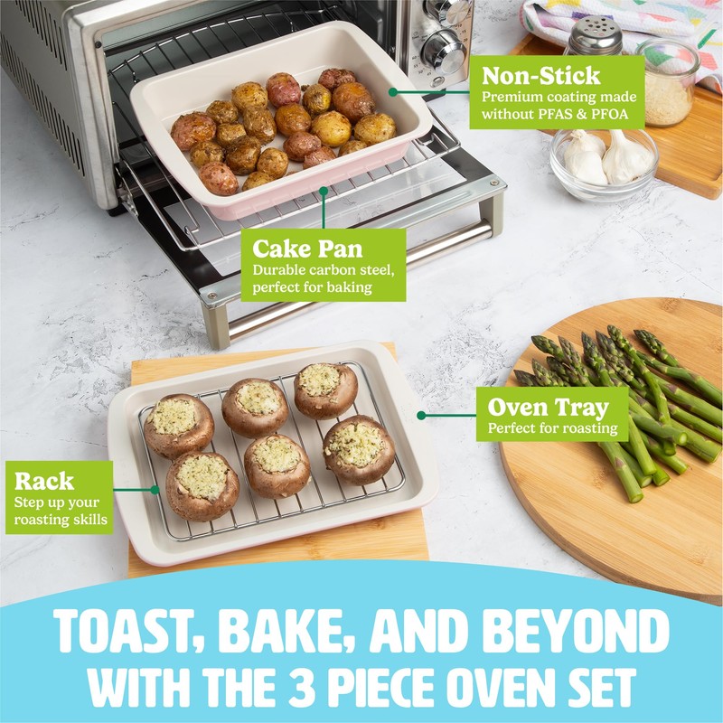 Tasty Nonstick Toaster Oven Baking Set Includes Cake Pan, Oven