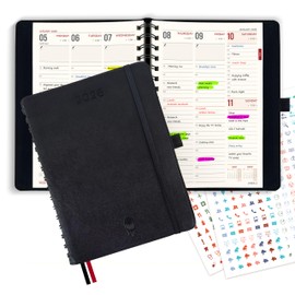 colortouch 2026 Diary A5 Weekly Planner, 14-Month Appointment Book, Softcover Daily Calendar with 2 Sheets Stickers, Ring Binder Vertical Weekly Monthly Planner, 30-Minute Intervals (Nov 25–Dec 26)