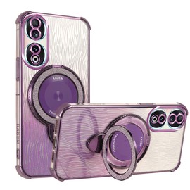 YUEQIAN Glitter Case for Honor 90, Ultra Thin Bling Sequins Ring Stand Women Girls Case, Sparkle Transparent Soft TPU Magnetic Holder Shockproof Cover. Purple
