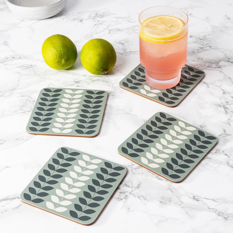 LAGO TERRA Set of 4 Leaf Print Drinks Coasters in
