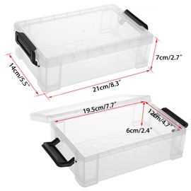 BTSKY Set of 4 Stackable Transparent Pen Boxes, Office Supplies Storage Boxes, Multifunctional Storage Boxes, 19.5 x 12 x 6 cm Intermediate Size (Black Buckle)
