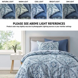 Comfort Spaces Bed in A Bag - Trendy Casual Design Cozy Comforter with Complete Sheet Set with Side Pocket, All Season Cover, Matching Shams, Twin XL(66 in x 90 in), Gloria, Damask Blue 6 Piece