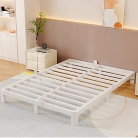 HQU 6 Inch Queen Bed Frame with Metal Baffles, Heavy Duty Steel Platform Bed Frame Queen Size, Baby & Pet Friendly, No Box Spring Needed, Round Corner Design, Easy Assembly, Noise Free, White