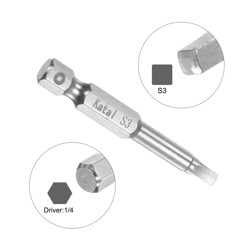 sourcing map 5pcs S3 Square Screwdriver Bit 1/4" Hex Shank