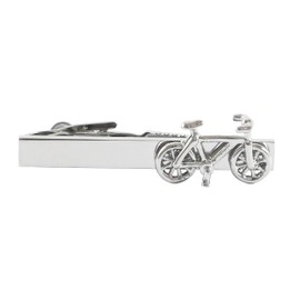 MENDEPOT Bike Tie Clip Rhodium Plated Bicycle Tie Bar With Gift Box, Medium, Brass, no gem