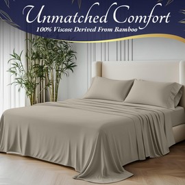 DECOLURE 100% Organic Viscose Derived from Bamboo Sheets Cal King Size 4pcs - Ultra Soft & Luxuriously Cooling, 17" Deep Pocket, Double Stitching, Perfect for Hot Sleepers - King Bed Sheets (Taupe)