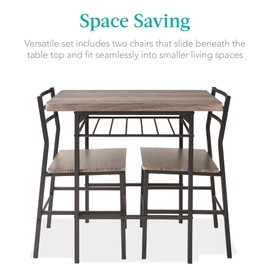 Best Choice Products 3-Piece Modern Dining Set, Space Saving Dinette for Kitchen, Dining Room, Small Space w/Steel Frame, Built-in Storage Rack - Gray