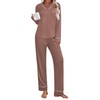 Ekouaer Women's Pajamas Sets V Neck Long Sleeve Sleepwear Comfy