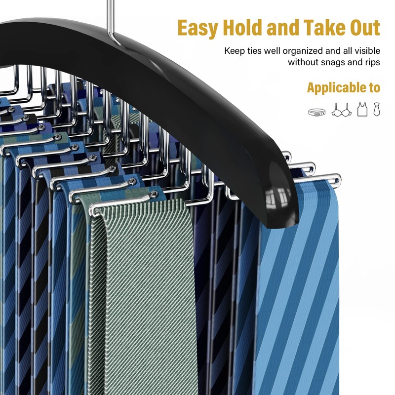 Upgraded Tie Rack 24 Hooks Wooden Tie Hanger Organizer, Tank