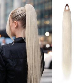 Ponytail Extensions 28" Long Straight Ponytail Extension Synthetic Pony Tails Hair extensions Natural Soft Synthetic Hairpieces for Women - White