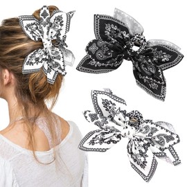 WHAVEL Hair Bows for Women 2PCS Bandana Bow Hair Clips Claw Cute Paisley Boho Accessories