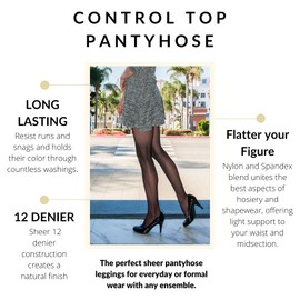 Tummy Control Stockings for Women - Sheer Control Top Pantyhose - 6 Pairs (Black, Small)