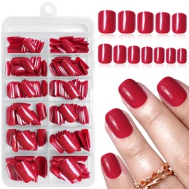 Bellelfin 240Pcs Short Press on Nails, Full Cover Square Red Fake Nails Glossy Short Nails Press on Acrylic Press on Nail Red Glue on Nails for Women Girls