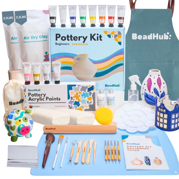 BeadHub Pottery Kit for Beginners, 4.4Lbs Air Dry Clay for