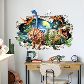 Supzone Large 3D Dinosuar Wall Stickers Triceratops Tyrannosaurus Wall Decals T-Rex Dino Wall Art for Boys Baby Kids Room Nursery Playroom Bedroom Decor