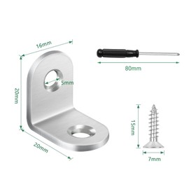 30 Pieces Small Angle Brackets 90 Degree L Brackets for Wood with 60 Screws Stainless Steel Corner Braces for Furniture Desk Table Shelf with Screwdriver (20x20mm, Silver)